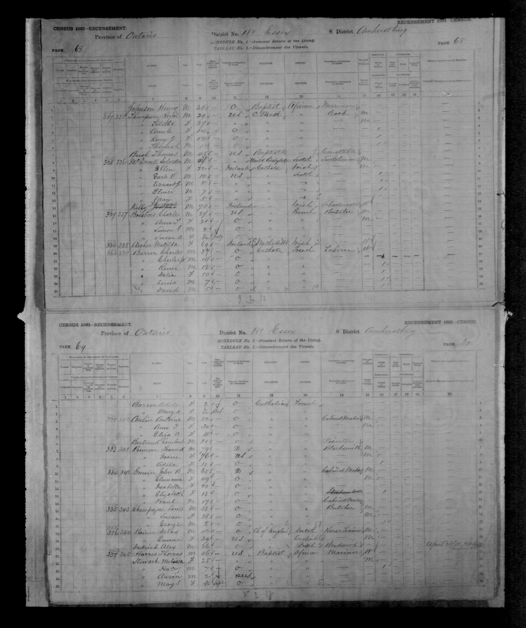 WEEK 1 - 1881 Census for Royal Thompson, also lists Thomas Bush
